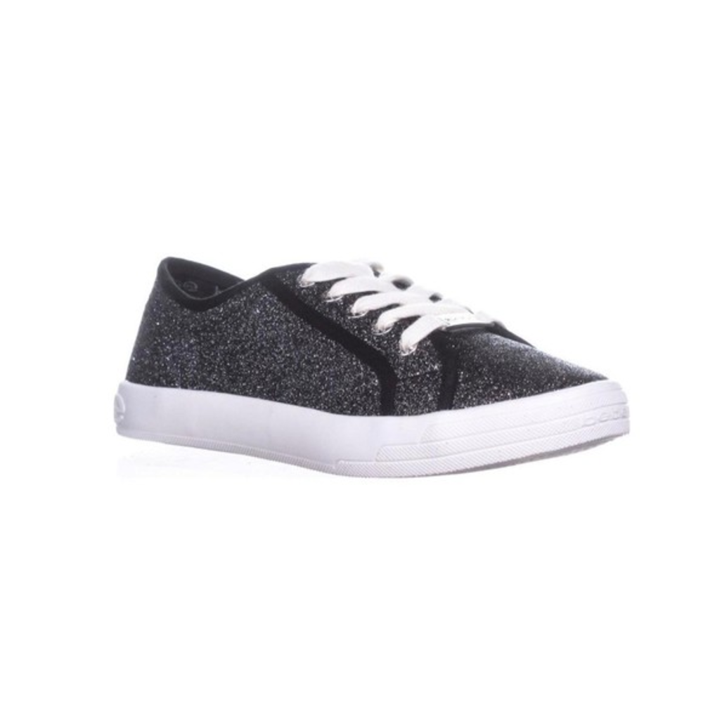 Womens Bebe Sport Dane Lace Up Fashion Sneakers, Black‎ Glitter Size 7